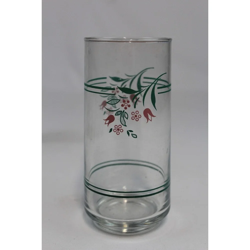 Vintage Libbey Pink Rose Floral Glass Tumbler Set 7 Piece 13oz Retro Drinkware